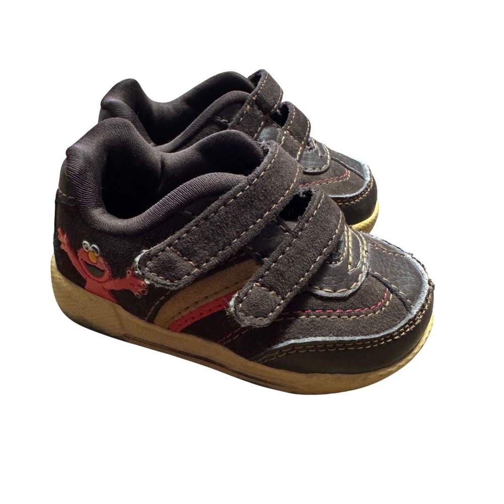 Sesame Street Elmo Toddler Sneakers Brown Hook Loop Size 3W Casual Shoes
